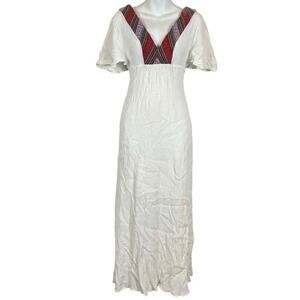 Line & Dot Short Sleeve V-Neck White Women's Midi Length Summer Dress sz S Small